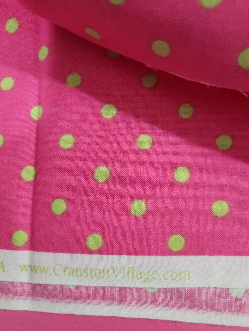 VIP By Cranston Pink Fabric with Lime Green Polka Dots (1522)